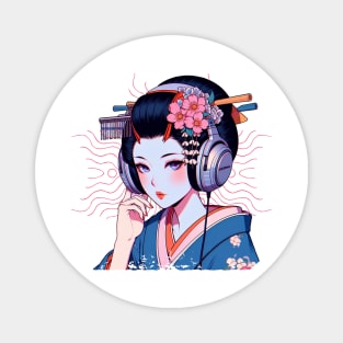 Geisha with Headphones Magnet